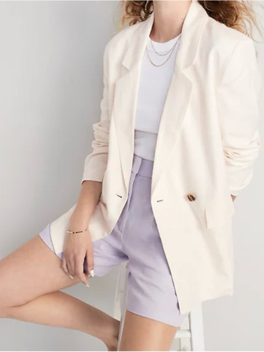 Women's Cream Oversized Blazer Jacket Linen L NEW